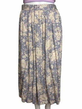 Diversity VINTAGE Floral Pleated Midi Skirt Cream and Purple Size 8